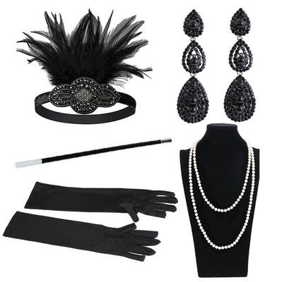 1920s Accessories Flapper Costomes Set/Feather Headband, Necklace, Gloves, Cigarette Holder&Bracelet