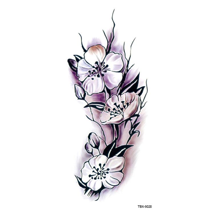 10Pcs/Set Waterproof Tattoo Stickers Plum Peony Flowers Sketch Colorful Tattoo