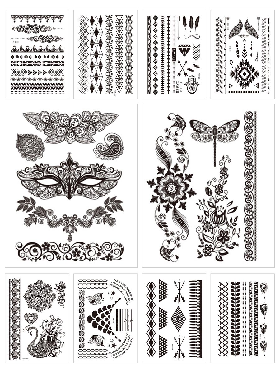 10Pcs/Set Women Bridal Makeup Tattoo Stickers Lace Tattoo Stickers